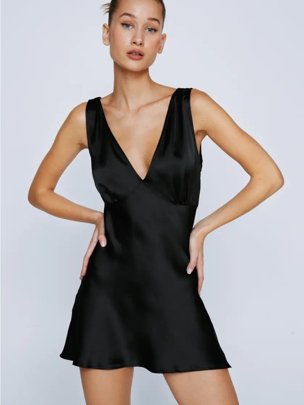 NastyGal
Petite Satin V Neck Mini Dress
